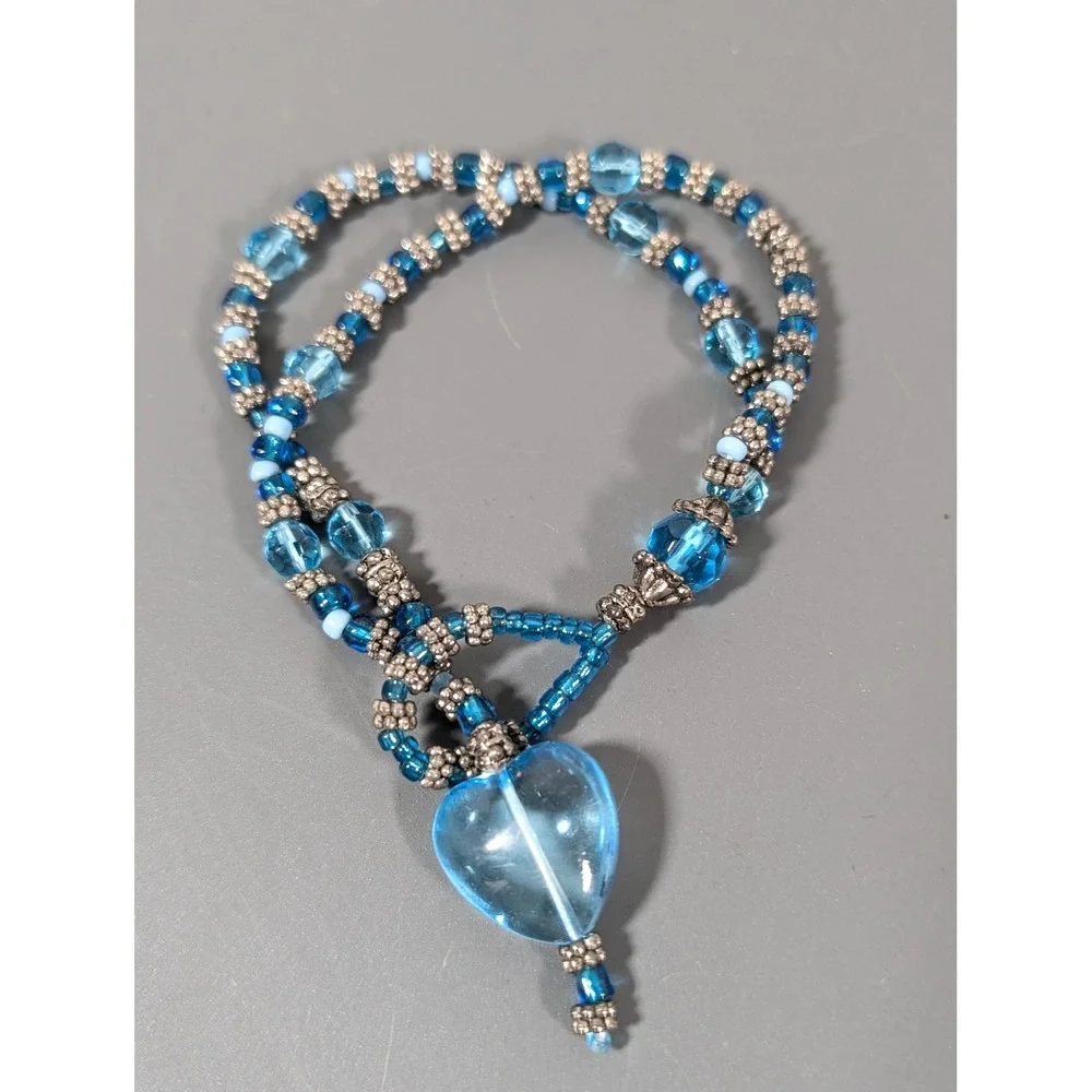 Artisan Blue Glass Puffy Heart Charm Bracelet 8